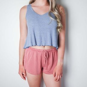 Blue and White Striped Scallop Edge Crop Tank Top